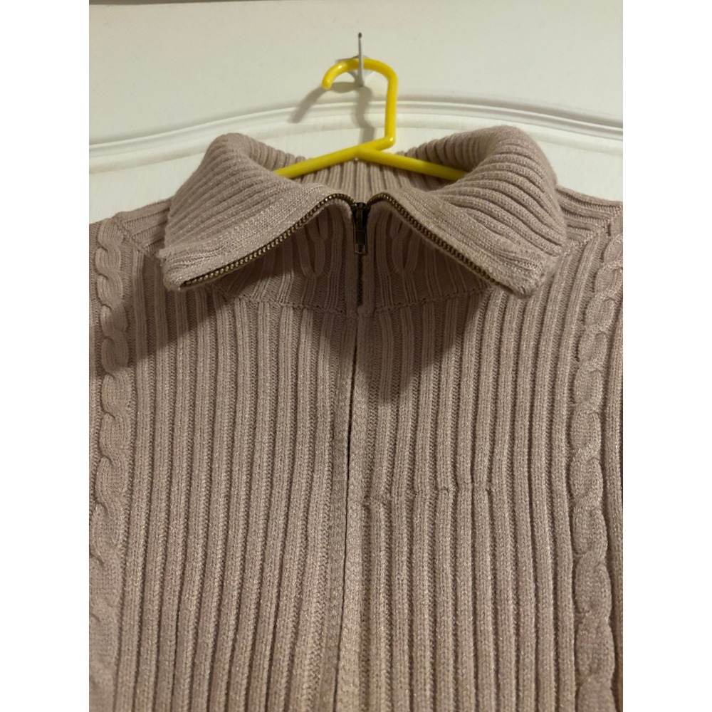 Lulus Tan Cable Knit Zip-Up Cropped Sweater Collared Ribbed Cardigan Large NEW - Picture 4 of 6